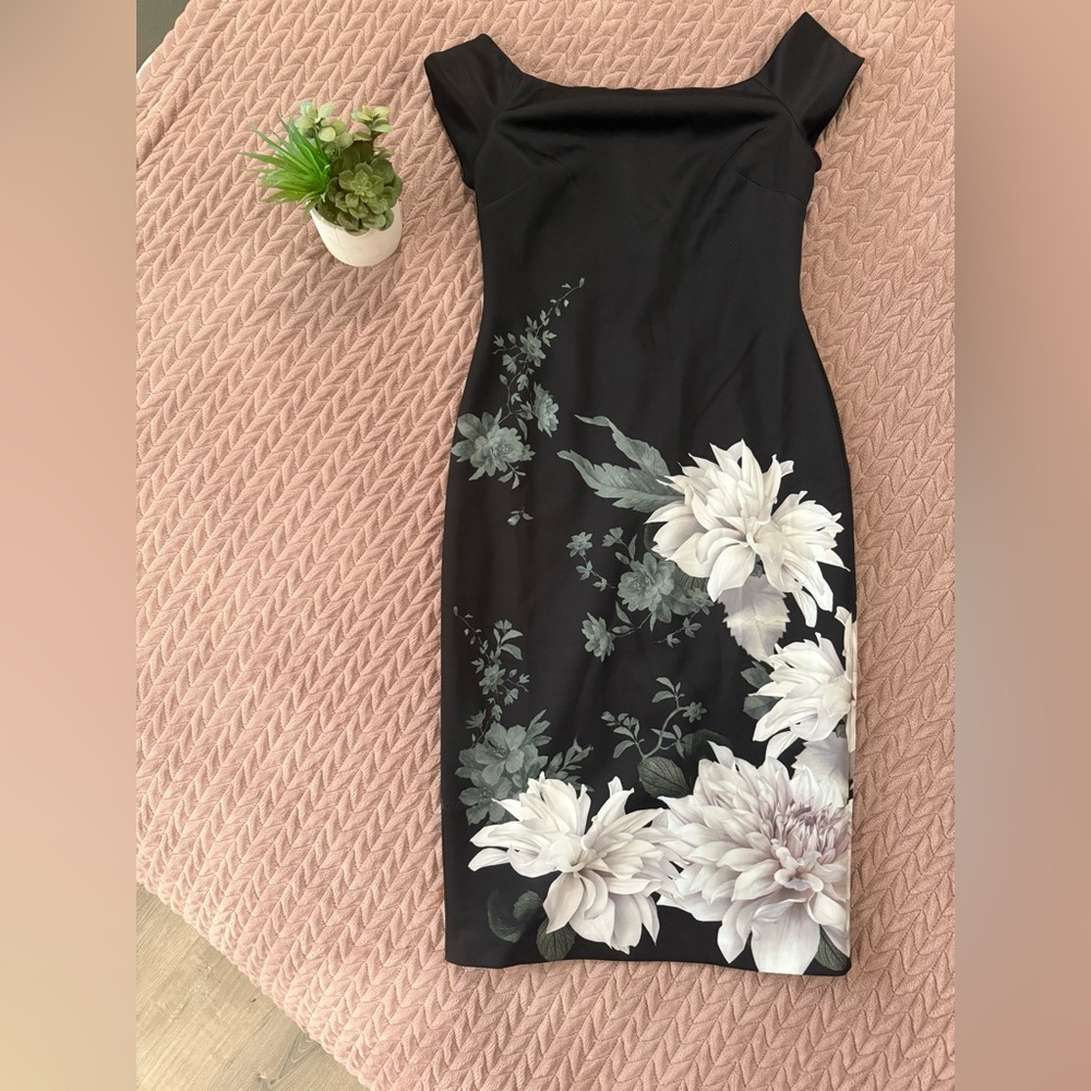 Ted Baker Black Dress with White Floral Design